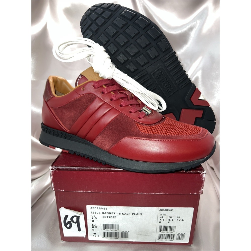 Bally Ascar Red Calf Skin Leather And Suede Sneaker Size 7.5 Tried On, OG All